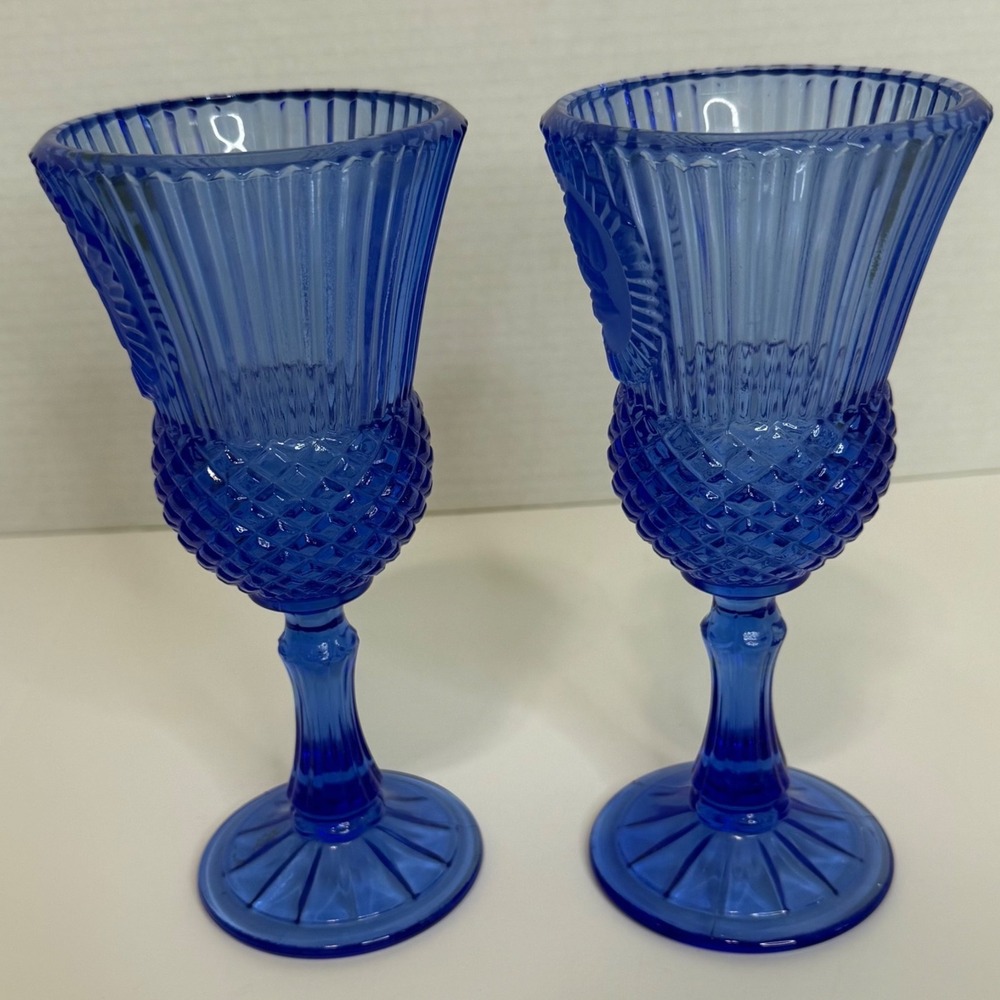 Vintage Avon Fostoria Cobalt Blue George and Martha Washington Cameo Goblet Set - Picture 5 of 9